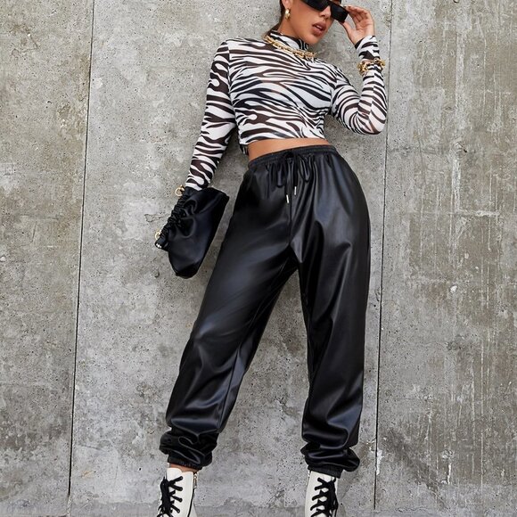 Black & White Boho Womens Mock Neck Zebra Striped Sheer Mesh Top - Picture 3 of 5
